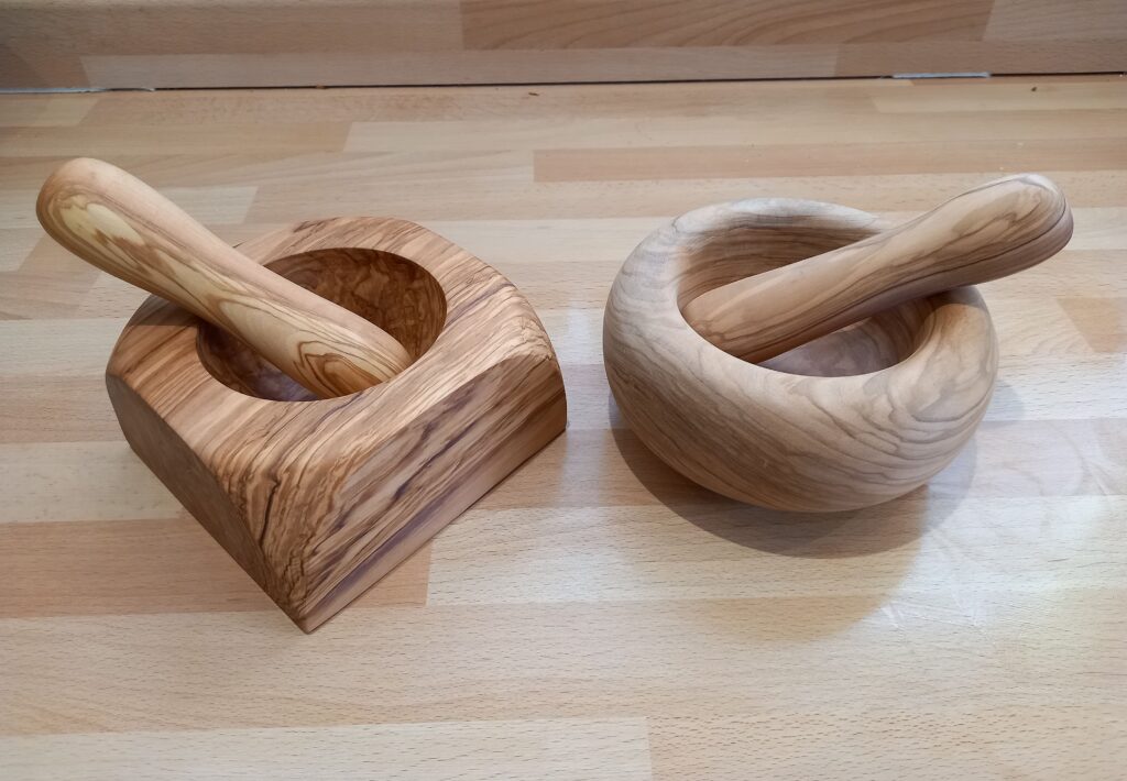 A pair of mortar & pestles turned by Sally Haine